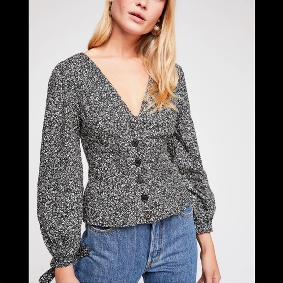 Free People Sienna Floral Blouse Fitted Button Down Boho Romantic Cottagecore - Picture 1 of 10